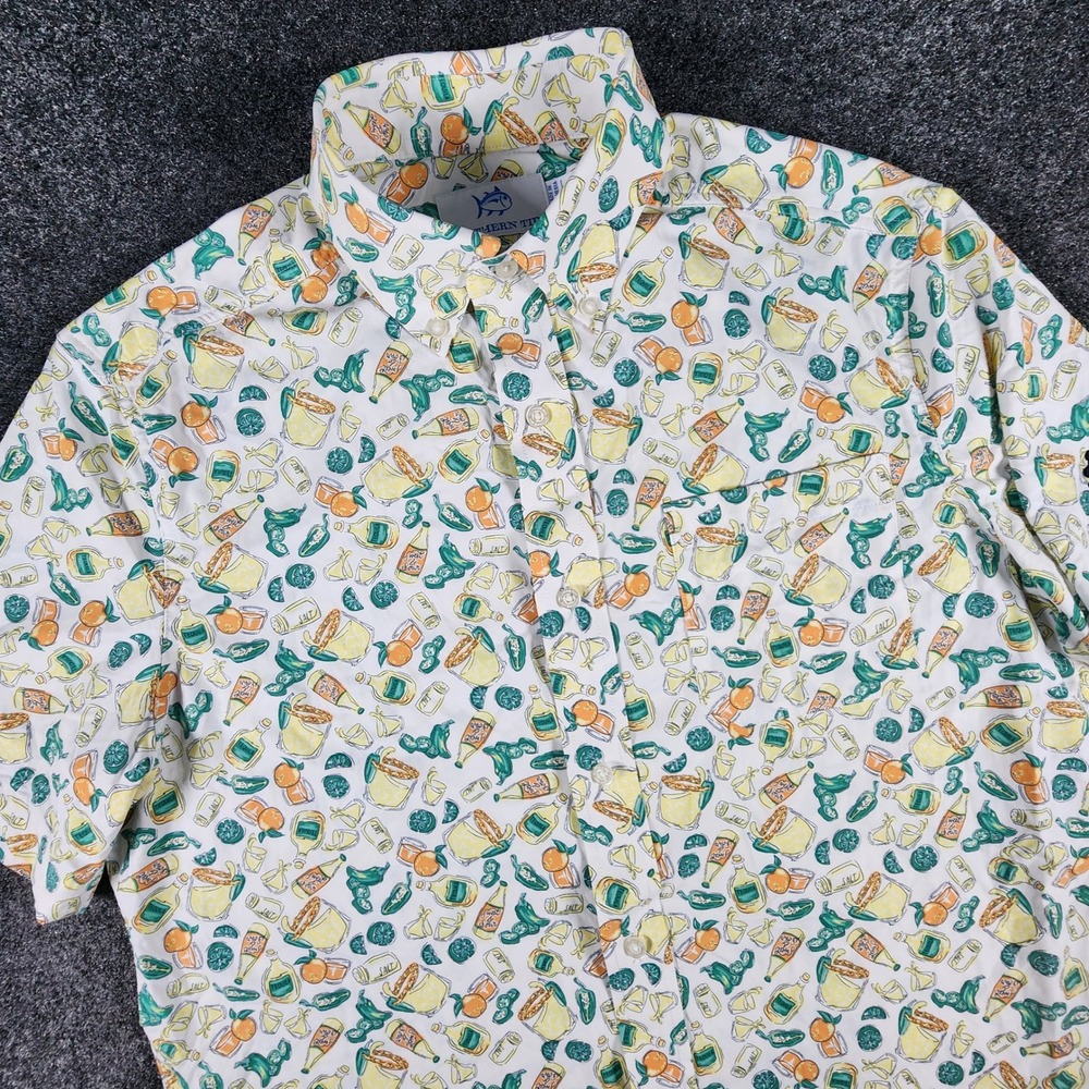 Southern Tide Button Down Mens Small White Tequila Margarita Print Shirt 9890